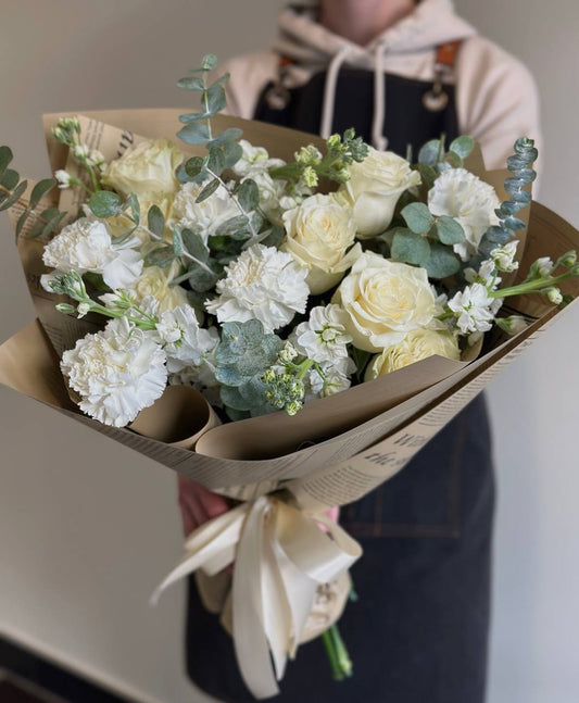 Wrapped White Bouquet - Luna Flowers Denver