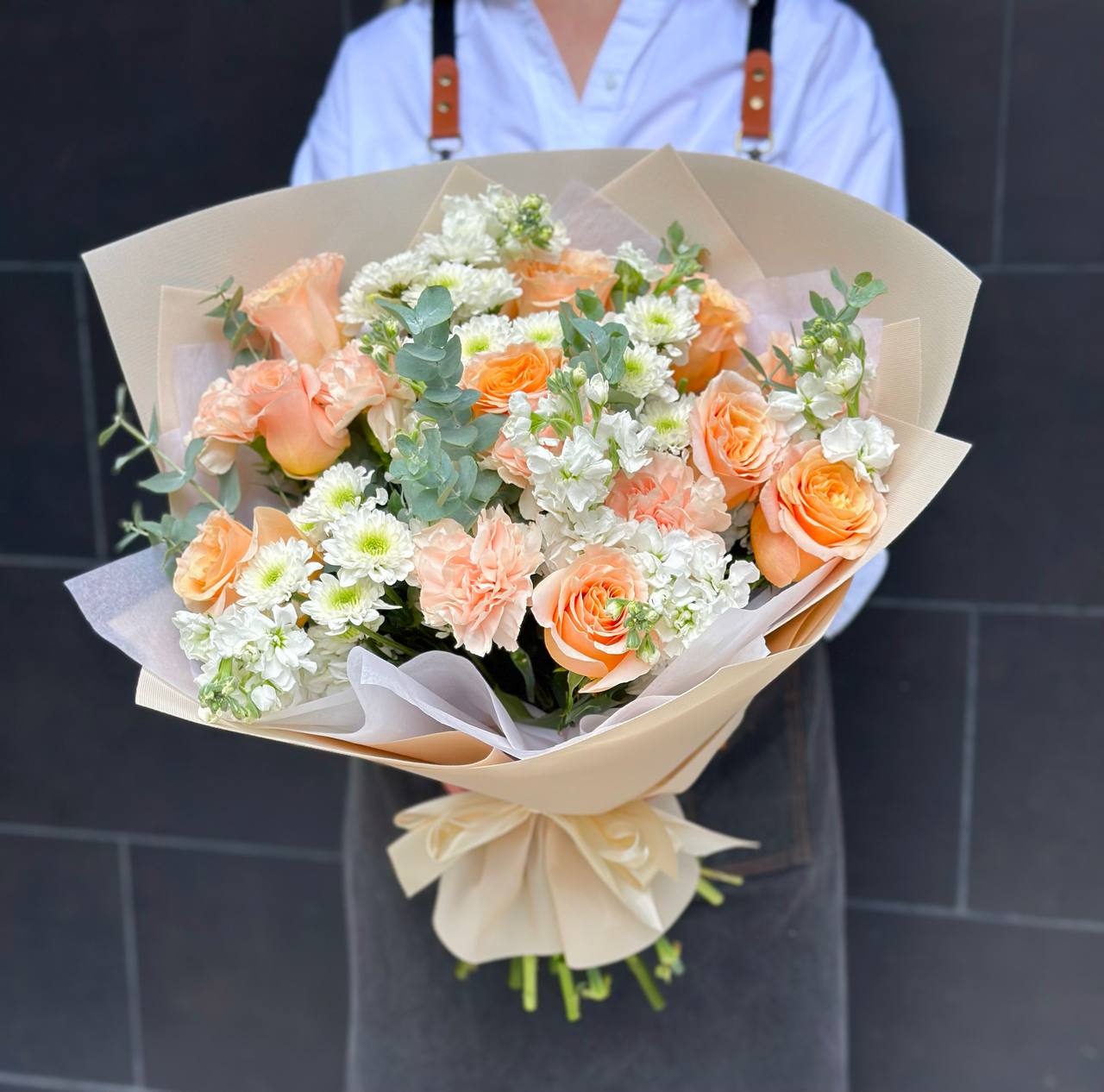 Whispering Peach Bouquet - Luna Flowers Denver